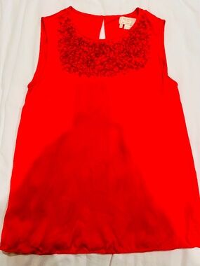 Kate Spade Red Sleeveless Silk Blouse with Floral Detail